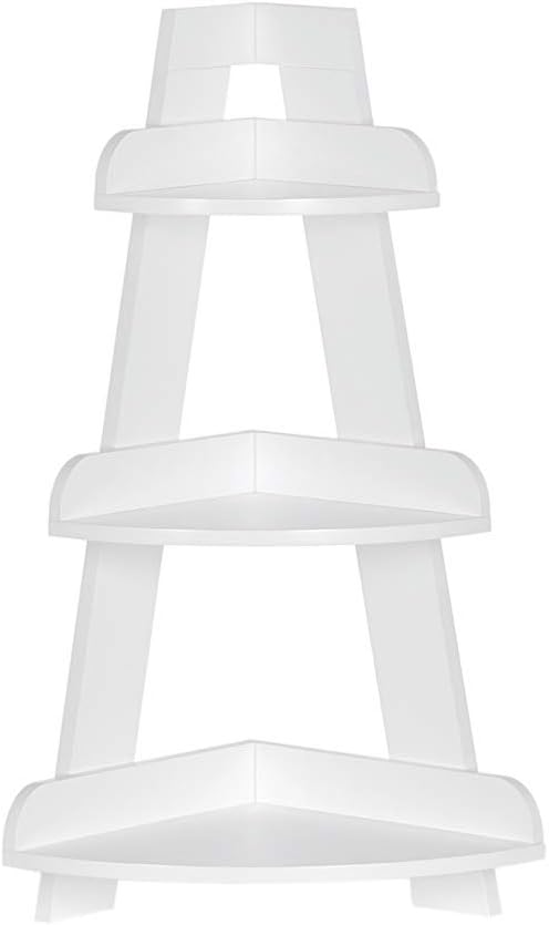 RiverRidge Kids 3-Tier Corner Ladder Display Wall Bookshelf, White | Playroom Book Rack Display Shelf, Wall-Mounted, Painted MDF