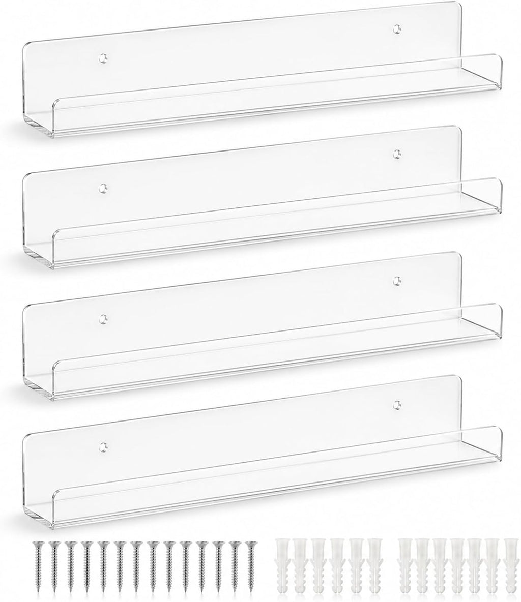 4-Pack Hanging Records, 12-Inch Record Holder Display, Clear Acrylic Floating Shelf, Suitable for Bedroom, Living Room, Magazine Rack