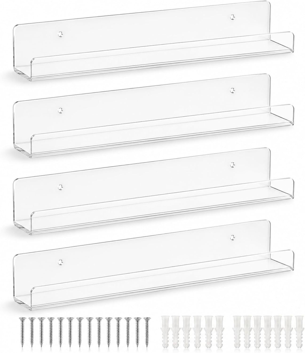 4-Pack Hanging Records, 12-Inch Record Holder Display, Clear Acrylic Floating Shelf, Suitable for Bedroom, Living Room, Magazine Rack