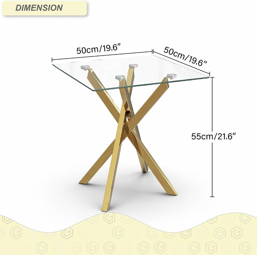 Small Side Table with Chromed Legs, Tempered Glass Square Modern End Table So...