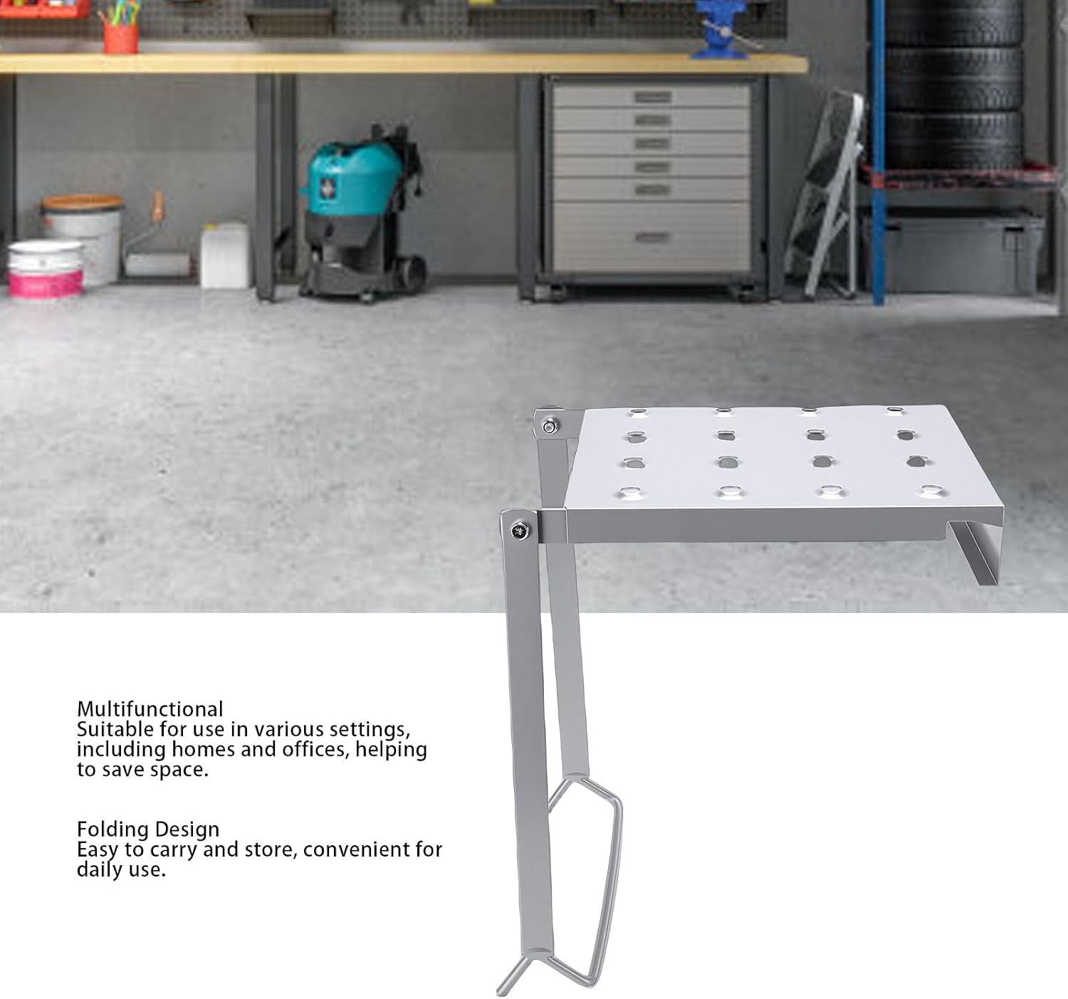 ZJchao Folding Ladder Platform Multi Purpose Shelf A Frame Design Iron Work Stand Table with Foldable Sturdy for Home Office Space Saving (Iron)