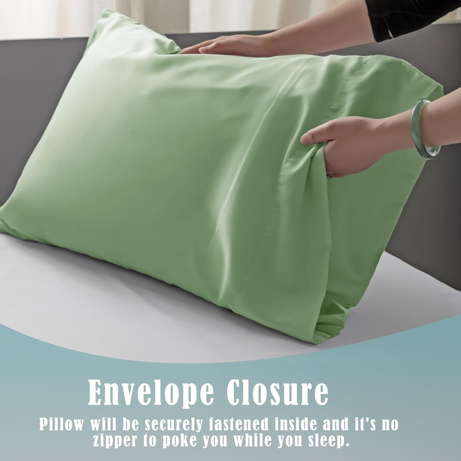 TELUS Pillow Cases Standard Size 2 Pack, Bamboo Rayon & Lyocell Pillowcase with Envelope Closure, Cooling Breathable Pillow Cover for Hot Sleeper & Night Sweats, 20x26 inch, Sage Green