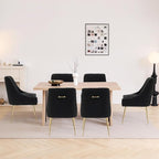 Modern Velvet Dining Chairs Set of 4, Contemporary Upholstered Furniture Collection with Polished Gold Metal Legs, Elegant Accent Chairs for Kitchen Living Room(Teddy Fleece,Black)