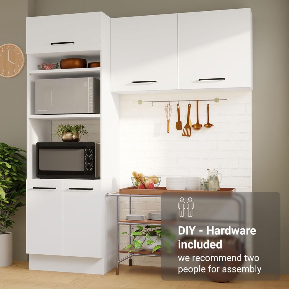 Madesa Hazel 2-Piece Kitchen Storage Set with 3 Doors 3 Open Shelves Pantry C...