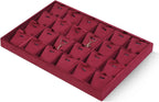 Velvet Necklace Display Tray, Stackable 24 Grid Insert Pendant Necklaces Storage Holder Plate, Jewelry Retail Countertop Organizer (Red)