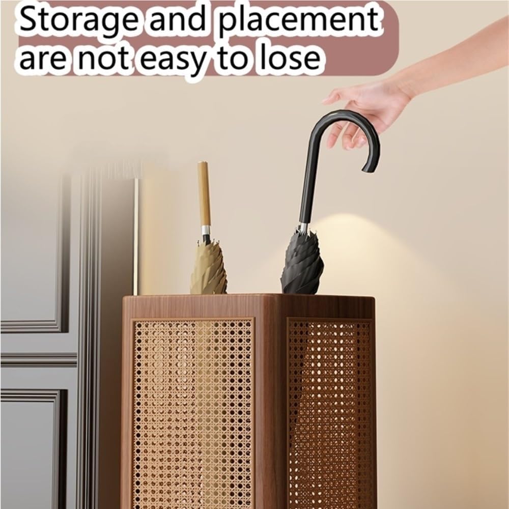 Wooden Umbrella Stand, Decorative Umbrella Basket | Umbrella Holder for Entryway, Vintage Minimalist Rectangular Design, Hollow Umbrella Storage for Indoor Use