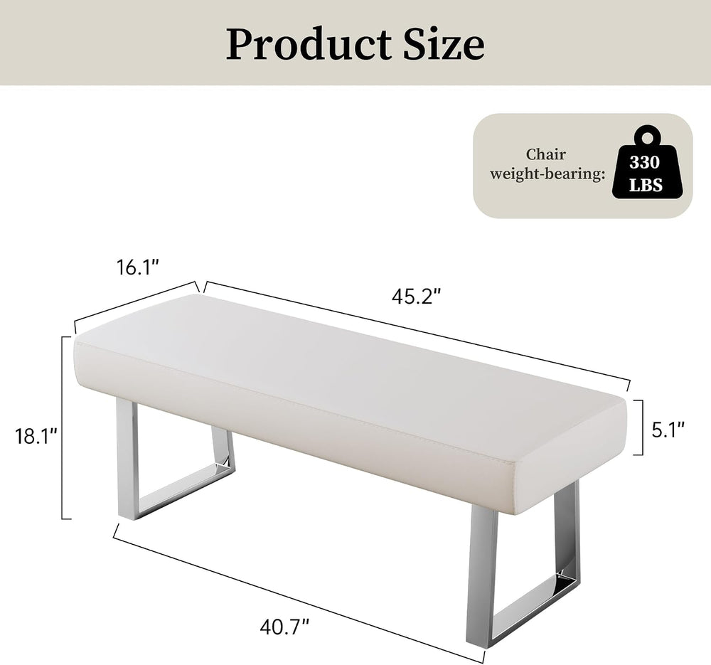 JIEXI 45.3" Upholstered PU Leather Bedroom Bench Footstool with Metal Le...