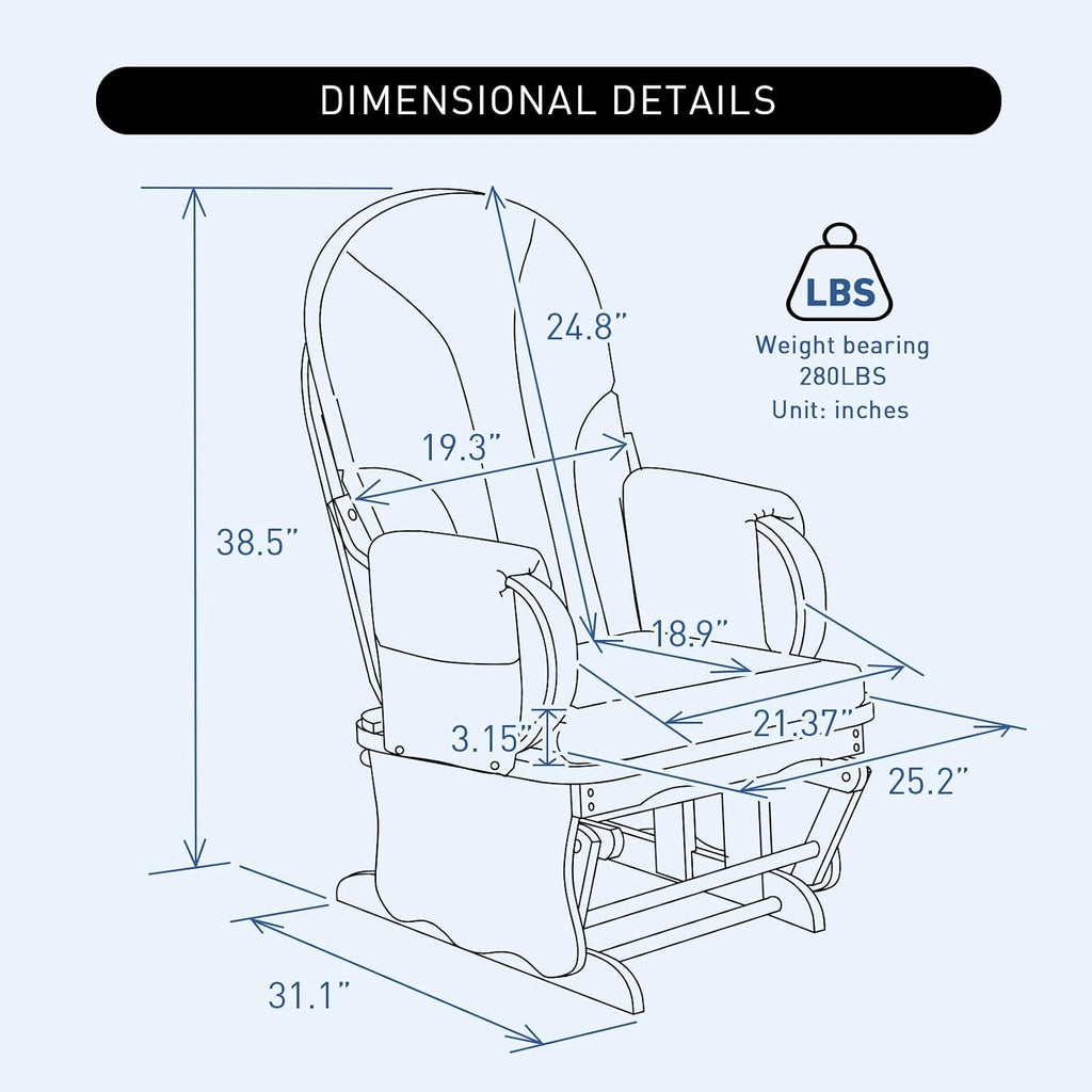 Natural Wood Glider Rocker Chair, Silent Smooth Gliding Nursery Rocking Chair with Solid Hardwood Base, Safety Design, Comfy Cushion for Baby Feeding, Nursery, Living Room, Bedroom, Blue