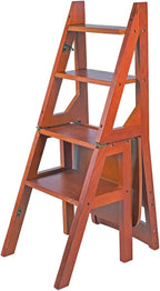 Wooden Folding Library Ladder Chair,2 in 1 Lightweight Portable Multifunctional Step Stool, 4-Step Stool Dual Purpose Stepladders, Display Stand and Flower Stand for Home
