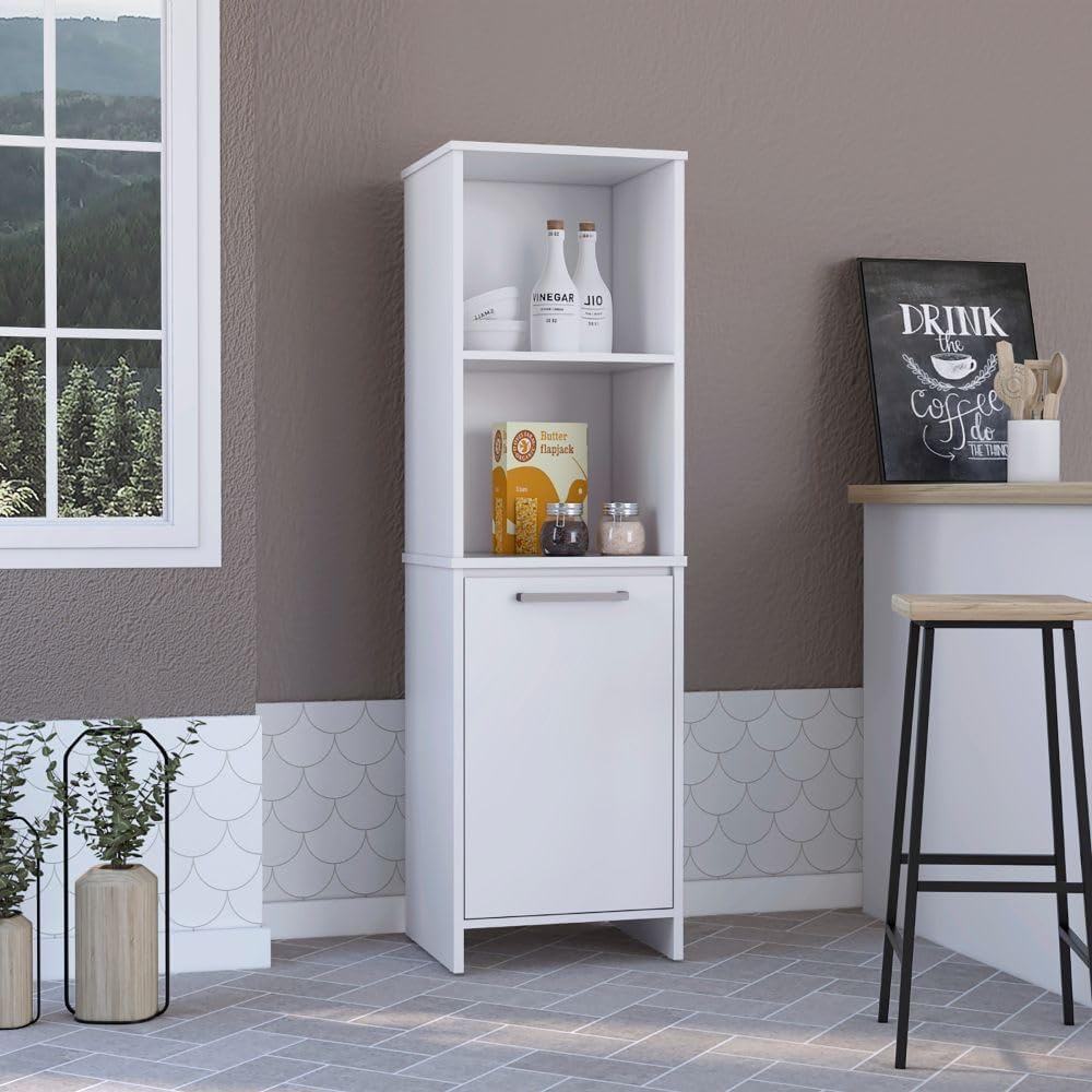 White Kitchen Pantry with 59" Height and Two Open Storage Shelves | Part...