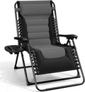 Nestl Padded Oversized Zero Gravity Chair, XL Folding Outdoor Lounge Chair | Adjustable Headrest, Cup Holder & Side Tray, Support 330 LBS, Anti Gravity Reclining, For Patio, Camping & Beach, Black/Grey