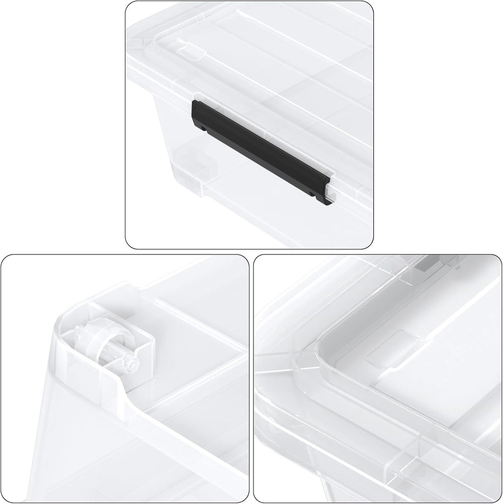40 Quart Plastic Underbed Storage Boxes, Large Clear Storage Bin with Wheels, 4 Packs