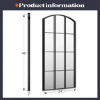 Arched Window Mirror, 24" x 48" Black Window Mirrors for Wall, Tall Farmhouse Grid Mirror for Living Room Bedroom Dining Room Fireplace Hallway Mantle Entryway