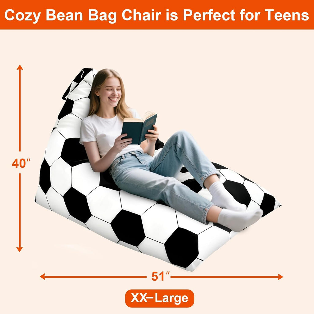 3.3 Ft Soccer Bean Bag Chair for Teens Adults with Memory Foam Filling, Bean Bag Chair with Soft Velvet Cover, Soft Bean Bag Sofa Couch, Birthday Gift for Boyfriends Girlfriends, XX-Large