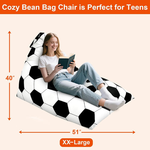 3.3 Ft Soccer Bean Bag Chair for Teens Adults with Memory Foam Filling, Bean Bag Chair with Soft Velvet Cover, Soft Bean Bag Sofa Couch, Birthday Gift for Boyfriends Girlfriends, XX-Large