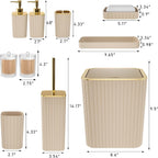 Bathroom Accessories Set - Gorgeous Bathroom Set, 10PC Beige Bathroom Accessory Set, Toilet Brush, Trash Can & Soap Dispenser