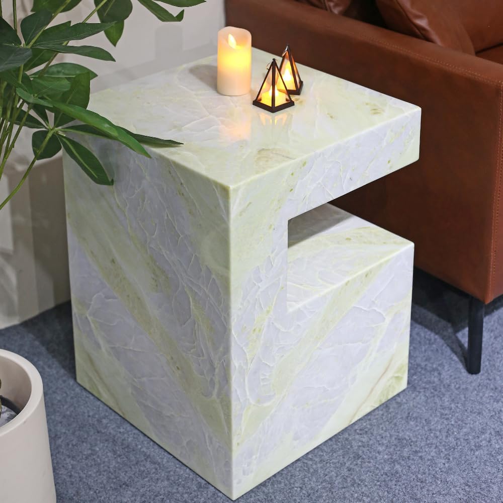 Natural Marble C-Shaped End Table, Luxurious Handmade Coffee Table Suitable f...