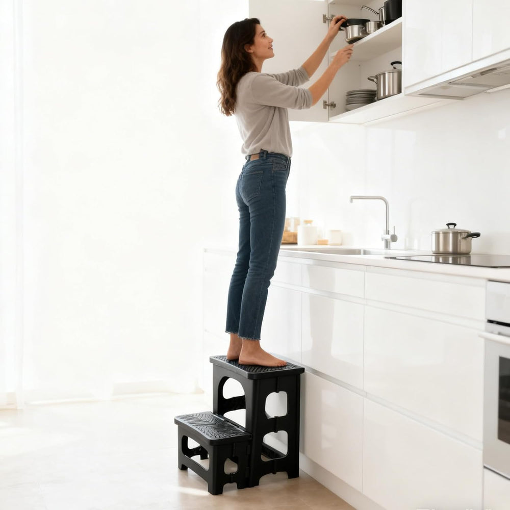 2-Step Folding Stool Ladder,Non-Slip Portable Collapsible Step Stool for Kitc...