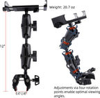 Aluminum Dual Arm Tablet Mount with Super Clamp for Rails 0.5'' to 2'' in Diameter, Side Mount Tablet Holder for Mic Stand, Compatible with iPad Pro 12.9 Air Mini, Galaxy Tab, 4.7-12.9" Tablets