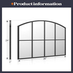 Window Pane Black Mirror, 36" x 24" Farmhouse Arched Window Mirror, Large Grid Mirror for Living Room Bedroom Fireplace Hallway Entryway