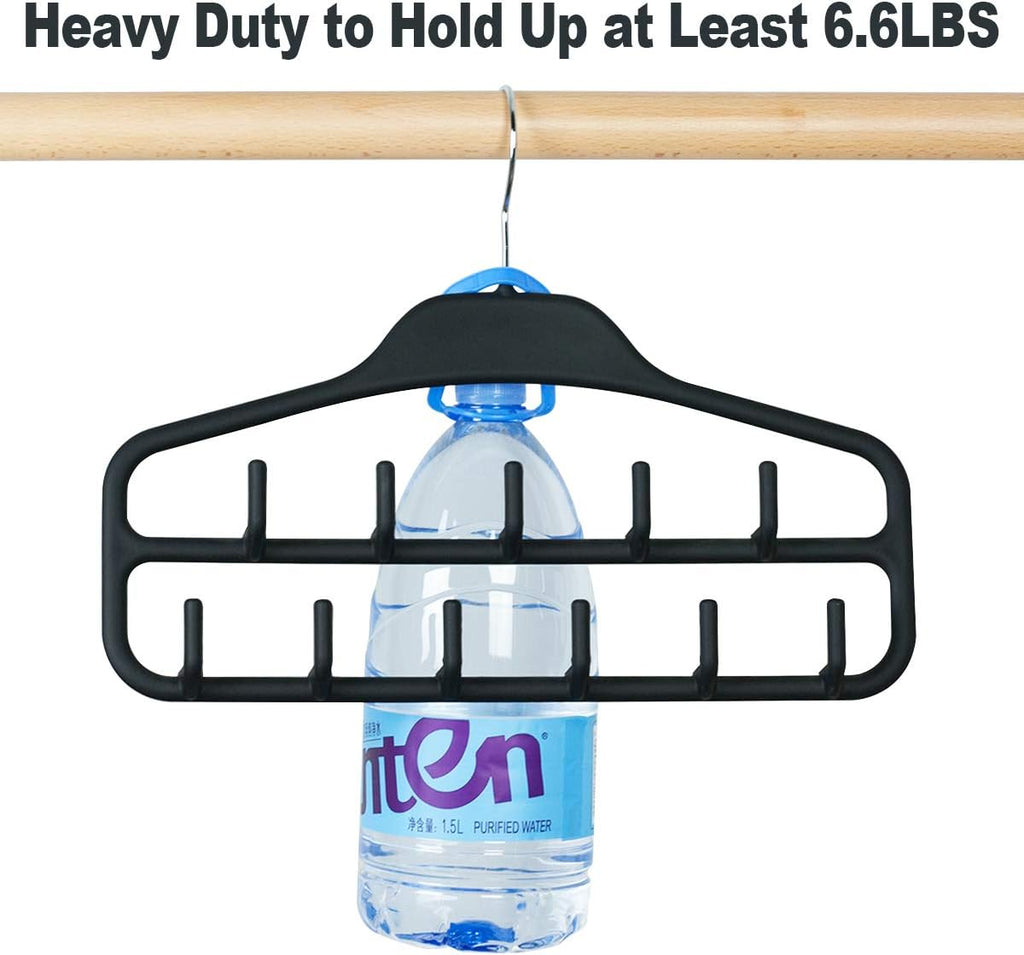 Belt Hanger, Tie Rack for Closet, Sturdy Belt Organizer with 360 Degree Swivel, 11 Large Sturdy Belt Hooks, Non Slip Rubberized Belt Rack, Black