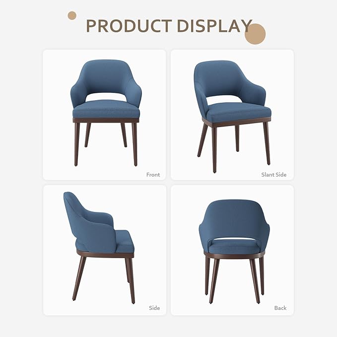 Wooden Dining Chairs Set of 4, Modern Fabric Upholstered Dining Room Chair, Kitchen Side Chairs, Farmhouse Dinner Chair with Open Back for Kitchen, Blue