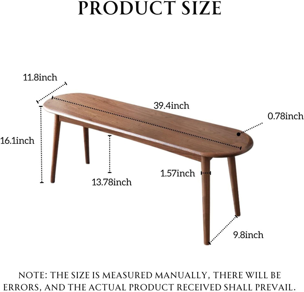 100% Solid Oak Indoor Dining Bench, Wood Bench for End of Bed with Safety Rou...