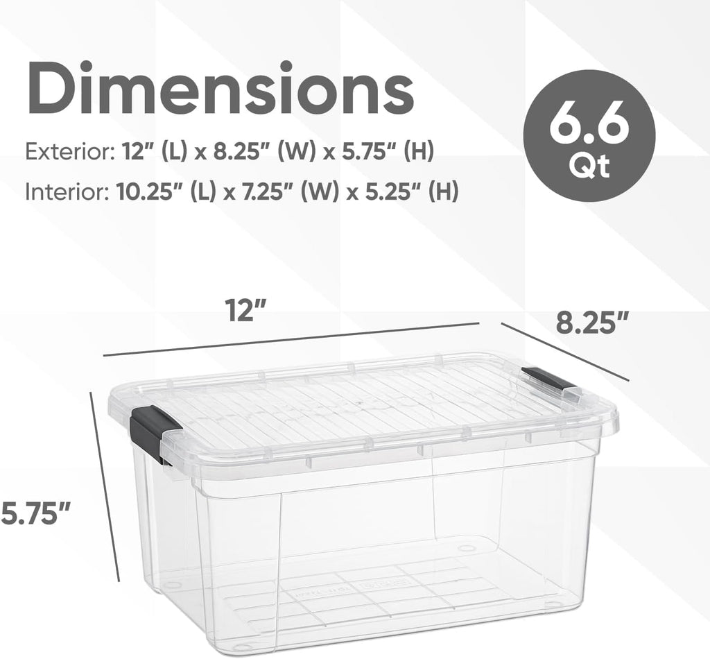 Superio Storage Bins with Lids- 8 Pack, 6.6 Qt Clear Boxes for Organizing, Stackable Plastic Containers- BPA Free, Non-Toxic, Odor Free, Organizer for Home, Office, Dorm