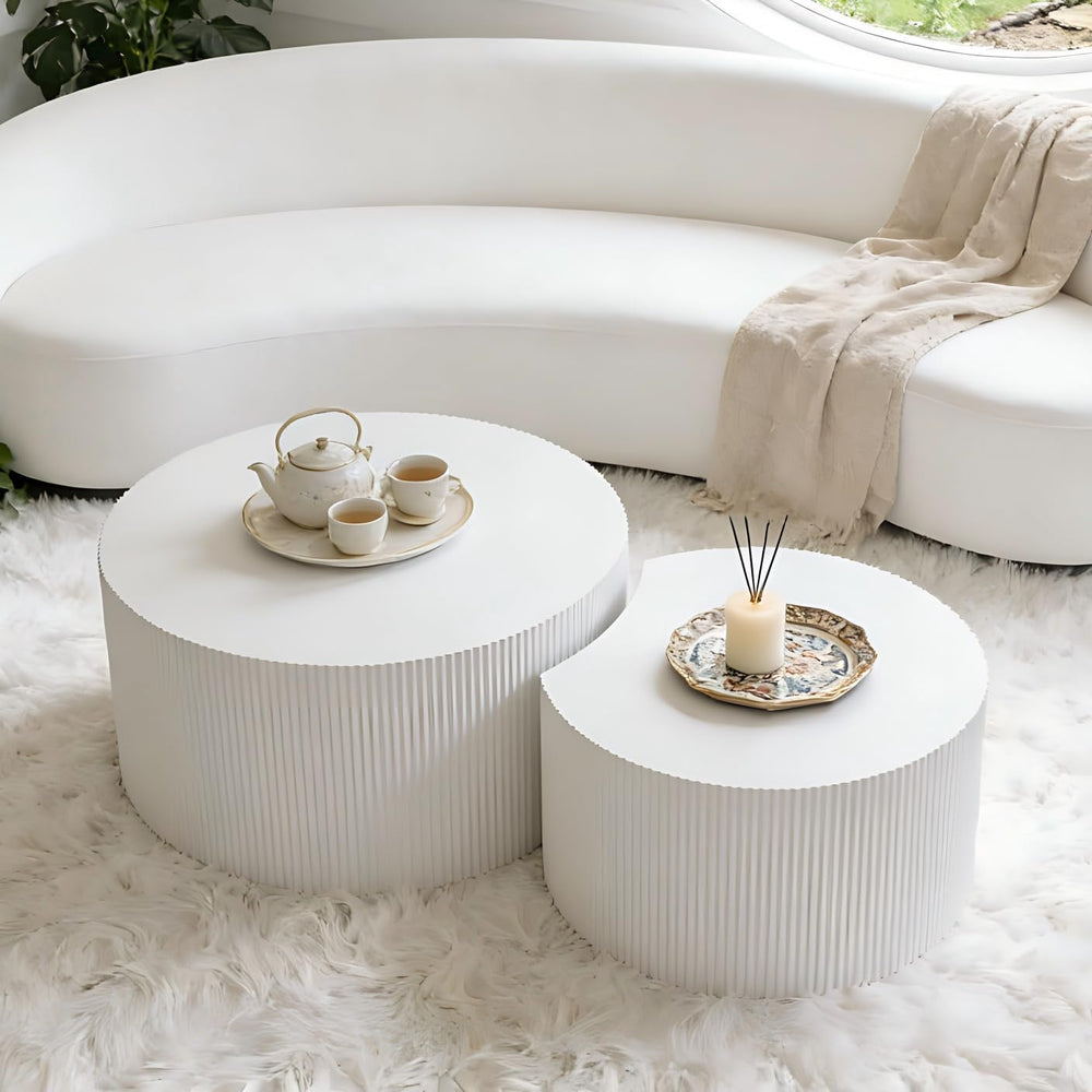 KEVINSPACE Coffee Table Set of 2 Modern, Living Room Nesting Table Round 2-Pi...