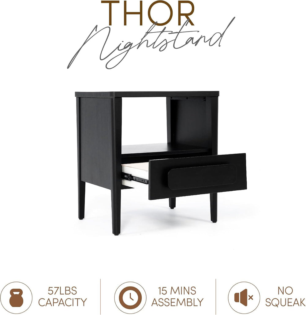 Modern Nightstand, Sustainable Hevea Premium Solid Wood Frame - Bedside Table...