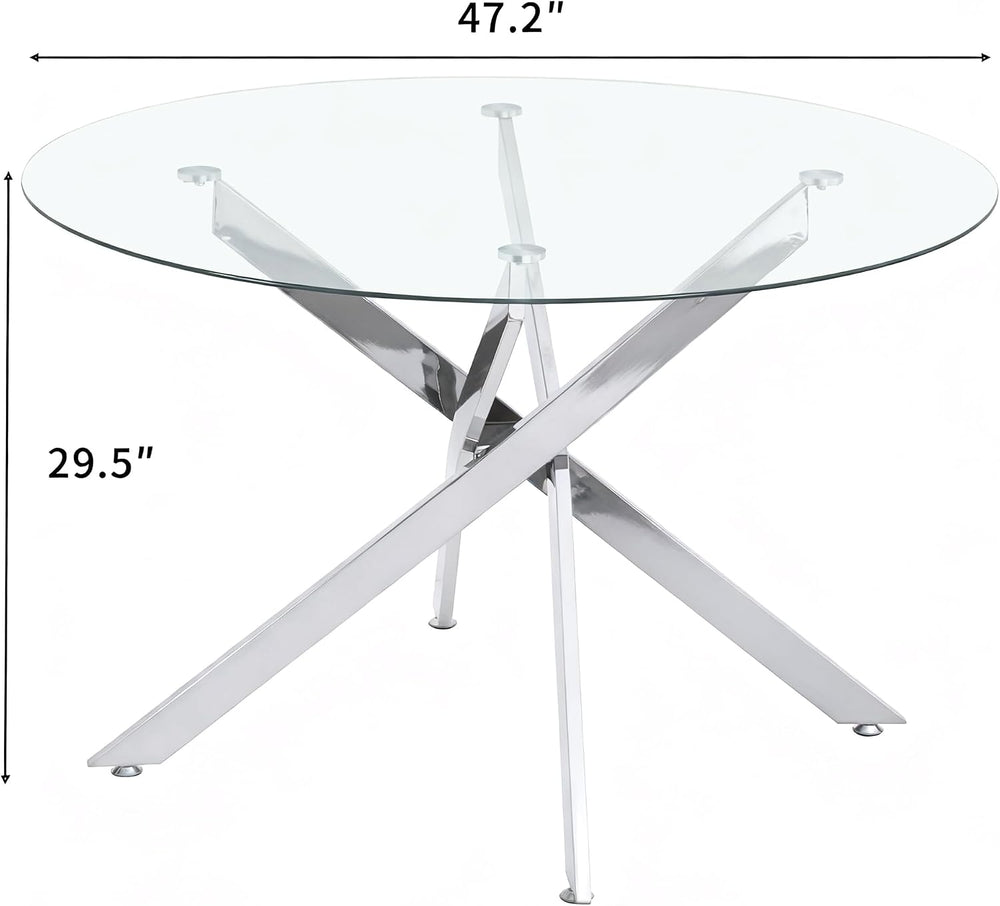 47.2“ Round Dining Table for 4, Contemporary Tempered Glass Dining Table, Sma...