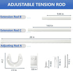 Closet Rod, 17 to 82 Inch Closet Rods for Hanging Clothes, Heavy Duty Adjustable Closet Hanging Rod Bar White Closet Poles for Wardrobes, Closet, Bathroom, Windows,1.3 Inch Diameter