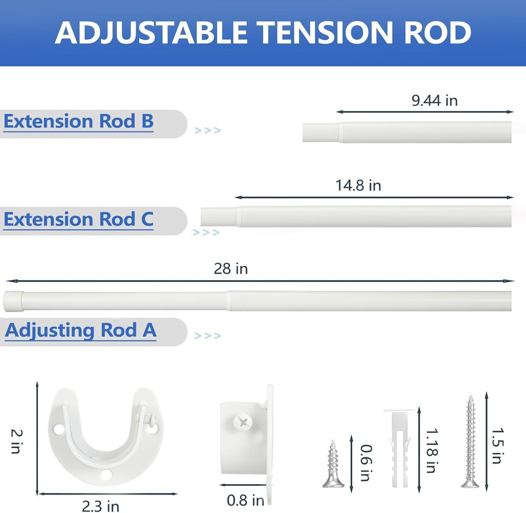 Closet Rod, 17 to 53 Inch Closet Rods for Hanging Clothes, Heavy Duty Adjustable Closet Hanging Rod Bar White Closet Poles for Wardrobes, Closet, Bathroom, Windows,1.3 Inch Diameter