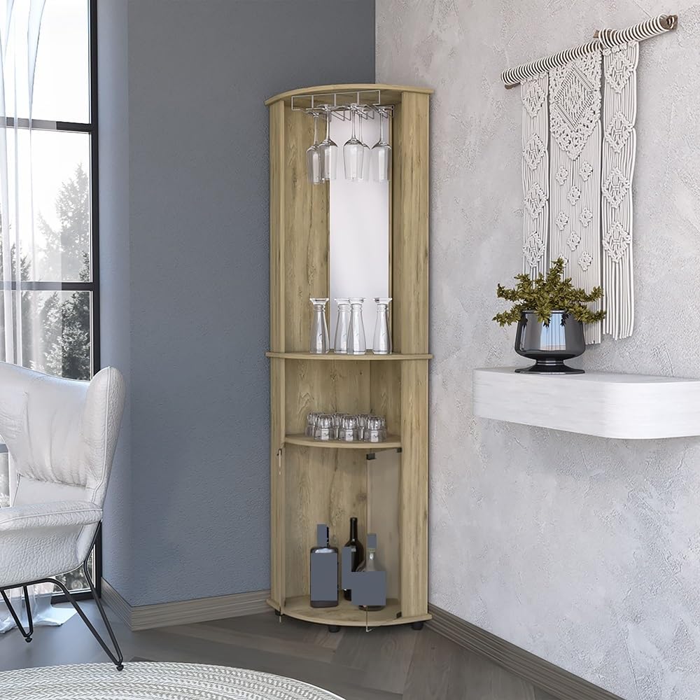 Farmhouse Rustic Corner Cabinet, Storage Locker 3-Tier Shelf with Glass Rack,...