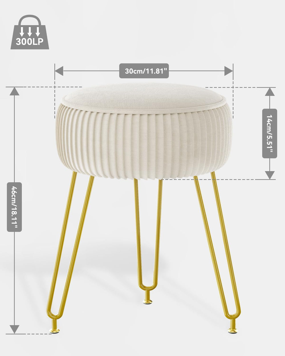 IBUYKE Makeup Vanity Stool, Velvet Round Footrest Ottoman, White LG-30M | Dre...