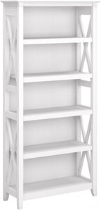 Bush Furniture Tall 5 Shelf Bookcase for Living Room or Home Office, Large Bookshelf, Modern Farmhouse Style, Key West Collection, Pure White Oak