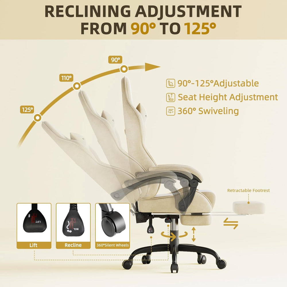 Gaming Chair Racing for Adult, Office Chair with Footrest Massage Lumbar Cush...