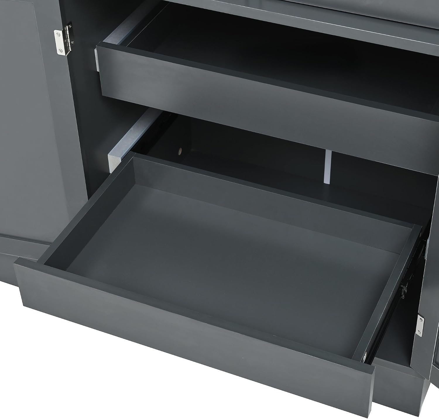 Tall Kitchen Pantry Cabinet with 4 Drawers, Door Shelves and Pull-Out Trays, Freestanding Buffet with Hutch for Dining Room, Living Room, Home Office (Gray-T)