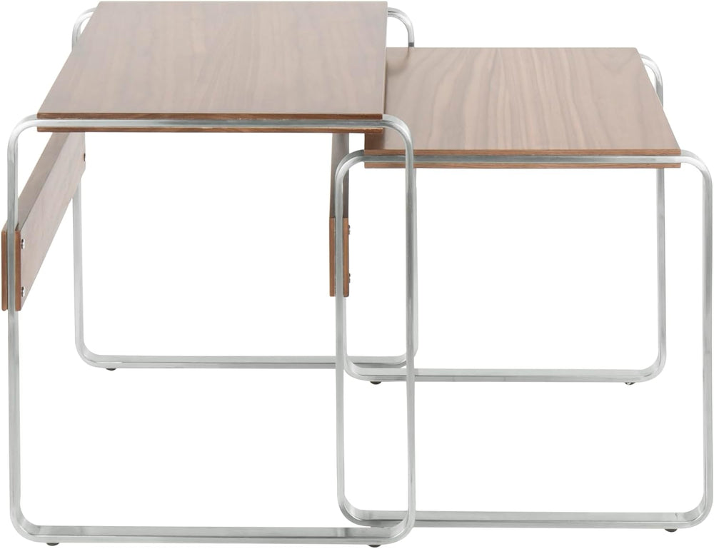 Side Mid-Century Modern Nesting Tables in Stainless Steel and Walnut | Two-ta...