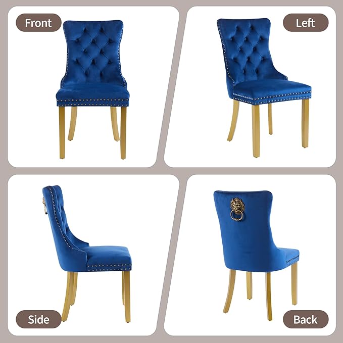 Velvet Dining Chairs Set of 6, Upholstered Dining Room Chairs with Lion Head ...