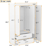 3 Doors Wardrobe Armoire Closet with Mirror, 68.2" H Wooden Freestanding Armoire Wardrobe Closet with Locking Drawers and Shelves, Bedroom Clothes Closets Wardrobes Cabinet with Hanging Rod, White