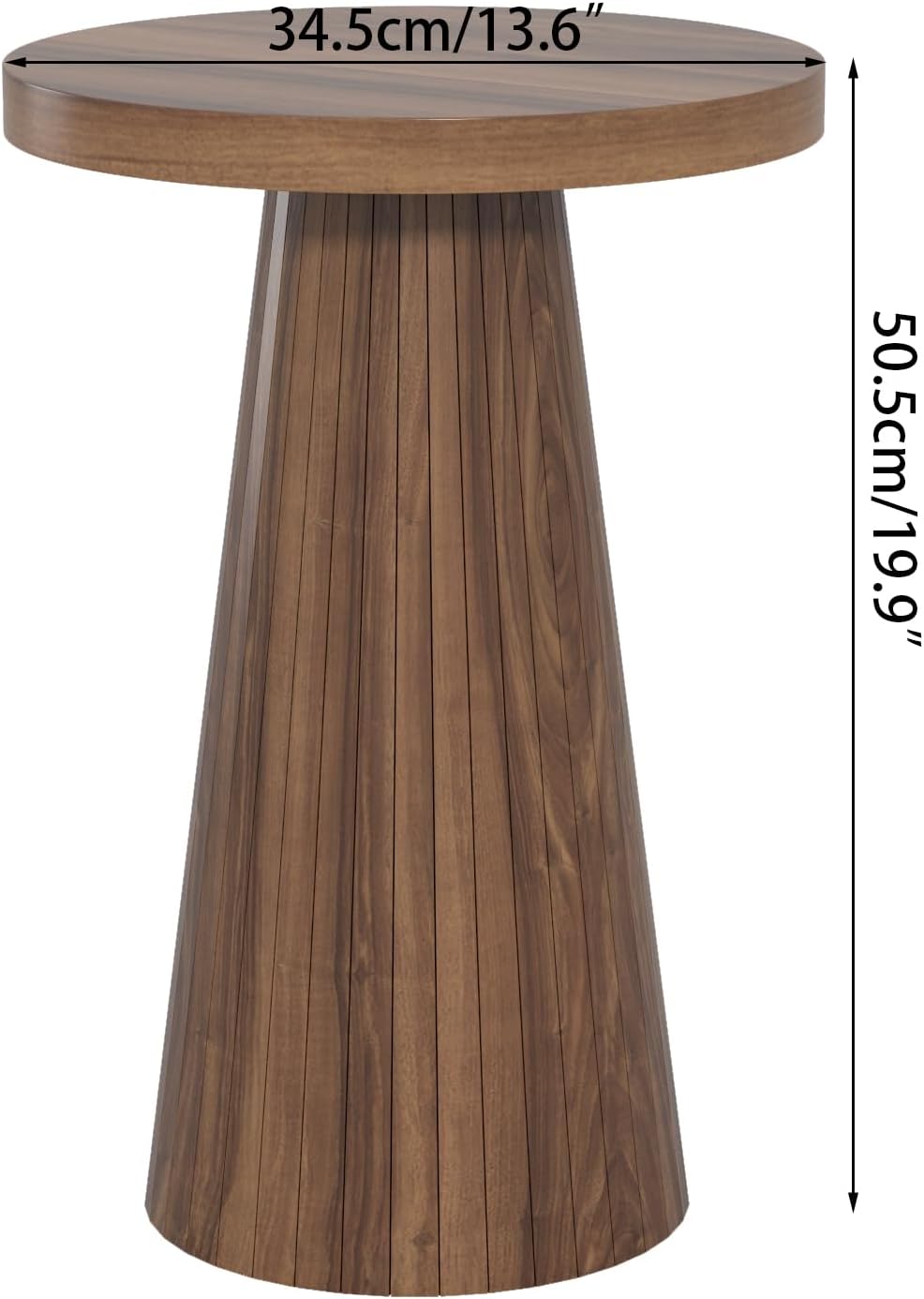 Round Fluted Accent End Table, Pedestal Side Small for Living Room, Mid Centu...
