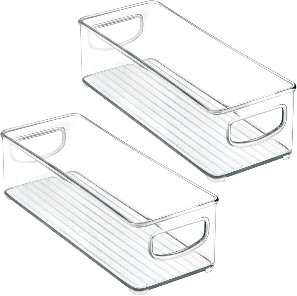 mDesign Small Plastic Nursery Storage Container Bins with Handles for Organization in Cabinet, Closet or Cubby Shelves - Organizer for Baby Food, Bibs, Formula - Ligne Collection - 2 Pack - Clear