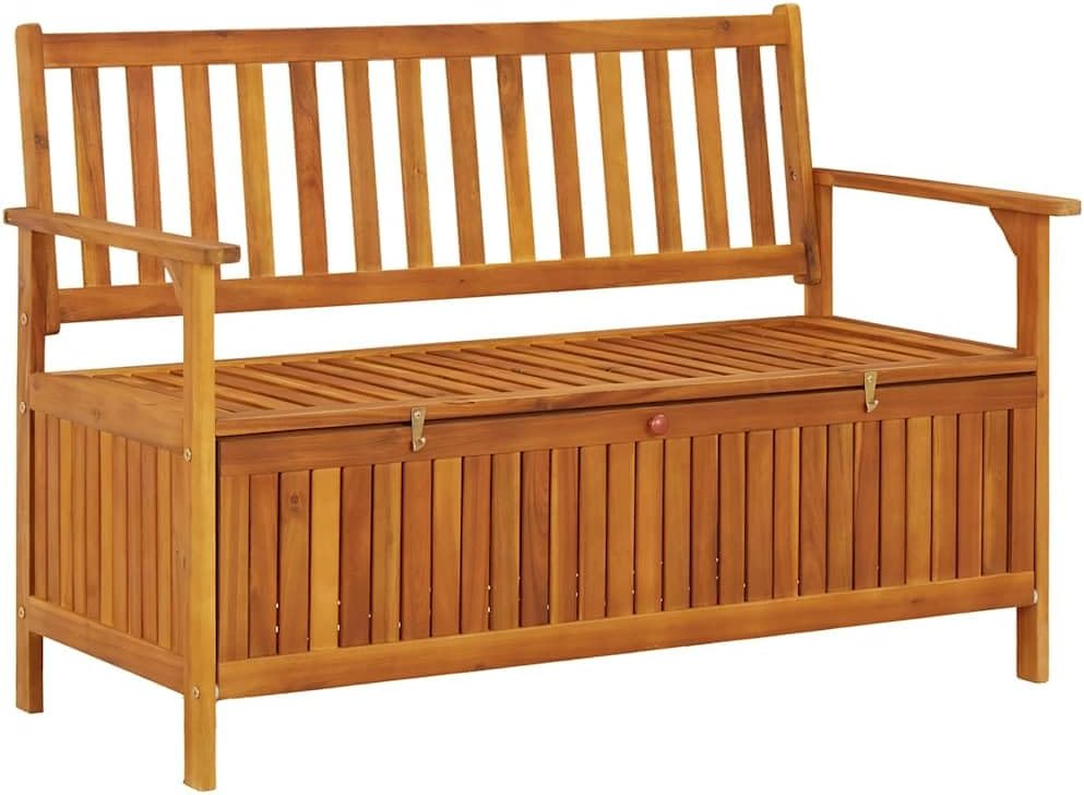 Patio Storage Bench 47.2" Solid Acacia Wood Outdoor Bench Seat with Armr...