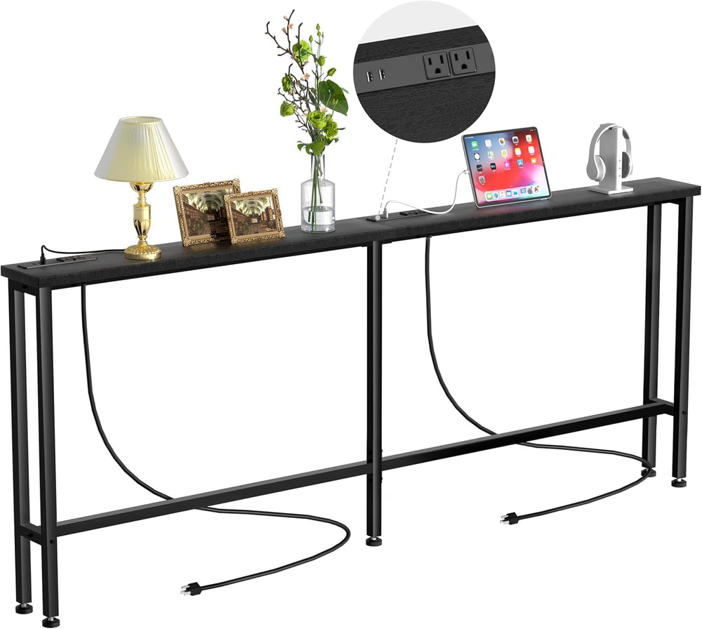 Keelian 102" Narrow Console Sofa Table - 2 Power Outlets & 4 USB Por...