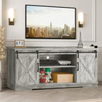IDEALHOUSE Farmhouse TV Stand, Entertainment Center for 65 Inch TV Media Console Cabinet, White Barn Doors TV Stand with Storage and Shelves, Modern TV Console Table Furniture for Livingroom (Gray)