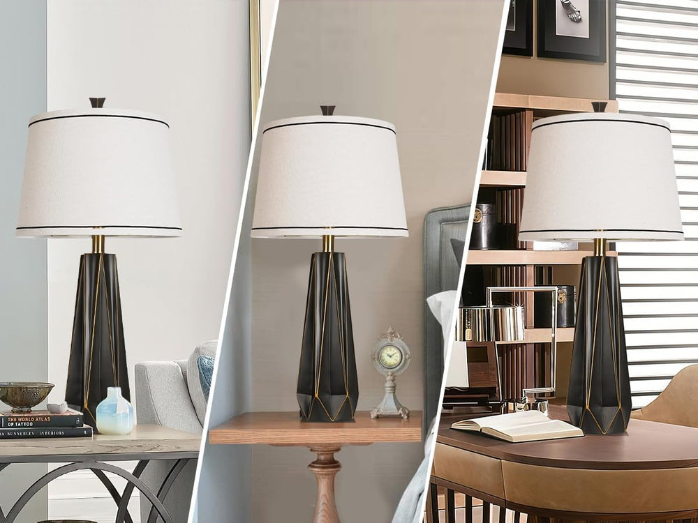 27" Black Gold Rim Resin Table Lamp, Modern Desk Lamps, 3 Color Temperature