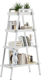 VECELO Ladder Shelf, 4 Tier Wooden Bookshelf with Metal Frame, Freestanding Bookcase Display Shelves and Plant Stand for Living Room/Farmhouse/Bedroom/Home Office-White