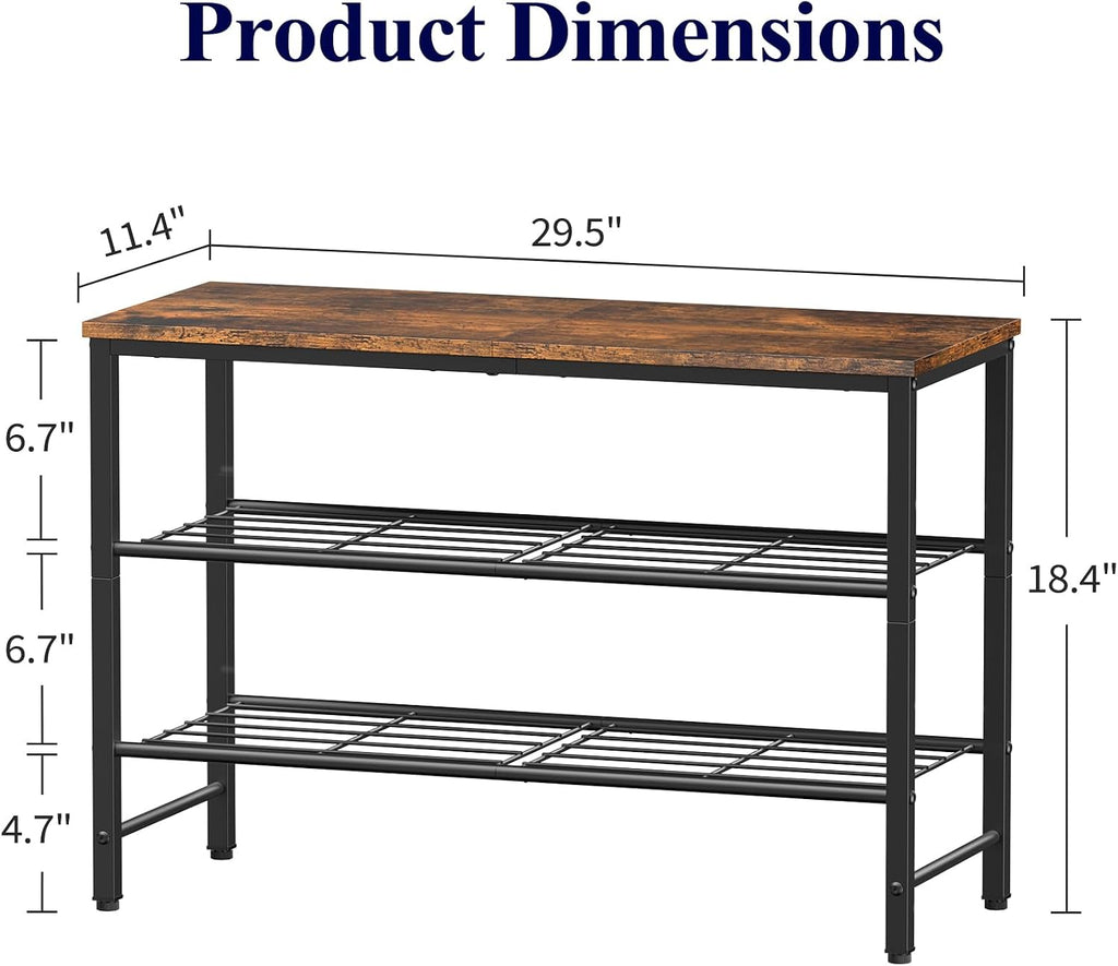 Kitsure Shoe Rack for Closet, Shoe Storage, 29.5" Wide - 3 Tier, Brown | Space-Saving Shoe Organizer with Leveling Feet, Sturdy & Rust-Proof Wooden Shoe Rack for Entryway, Bedroom, Living Room