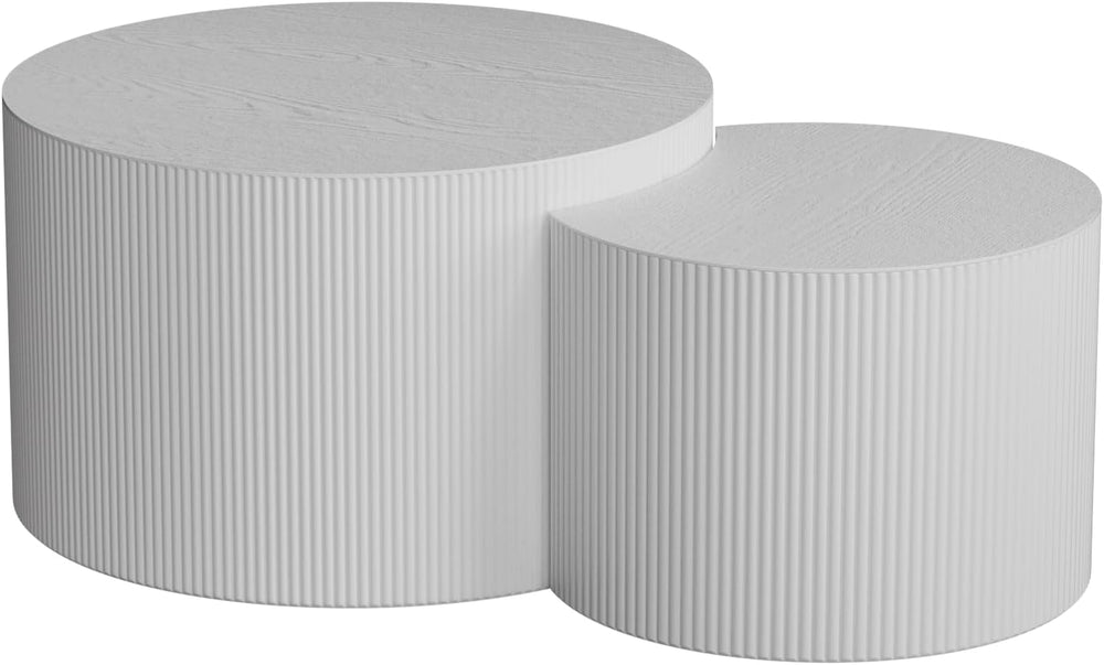 Round Nesting Coffee Table Set 2 Piece (A White 27.56 in) | Drum Modern Stack...